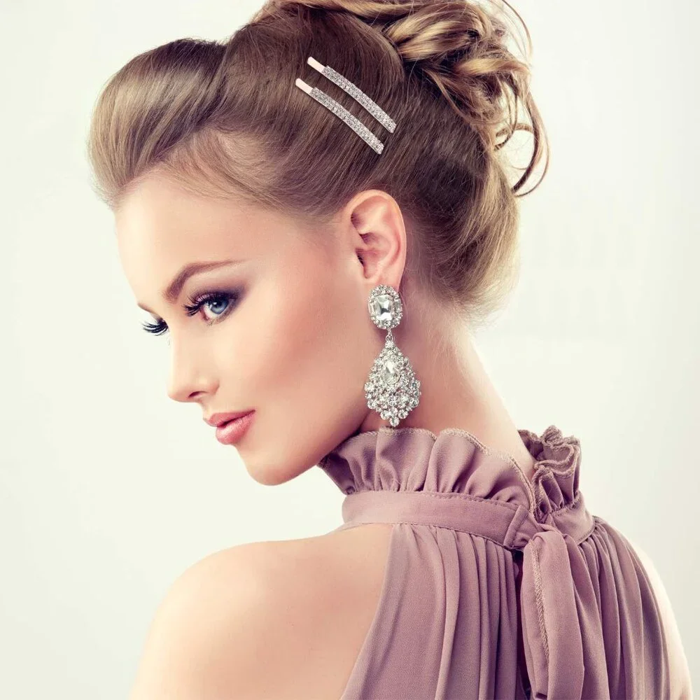 16 Pieces Rhinestone Bobby Pins Double Row Decorative Fancy Hair Clips Hair Barr
